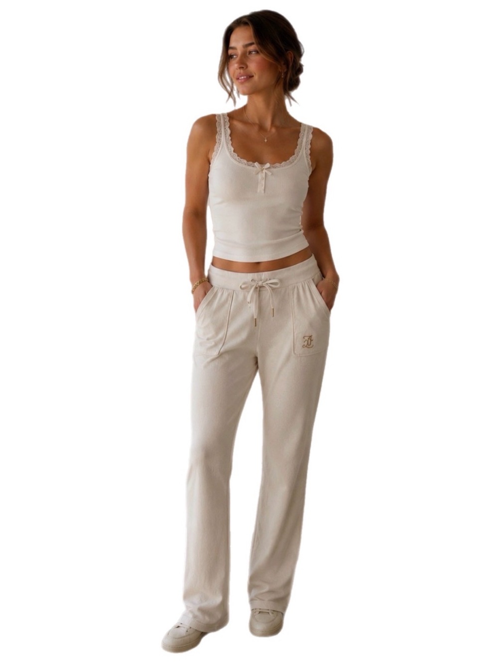 S Juicy Couture Cozy Cream Drawstring Sleepwear Comfy Pants Sweatpants Casual